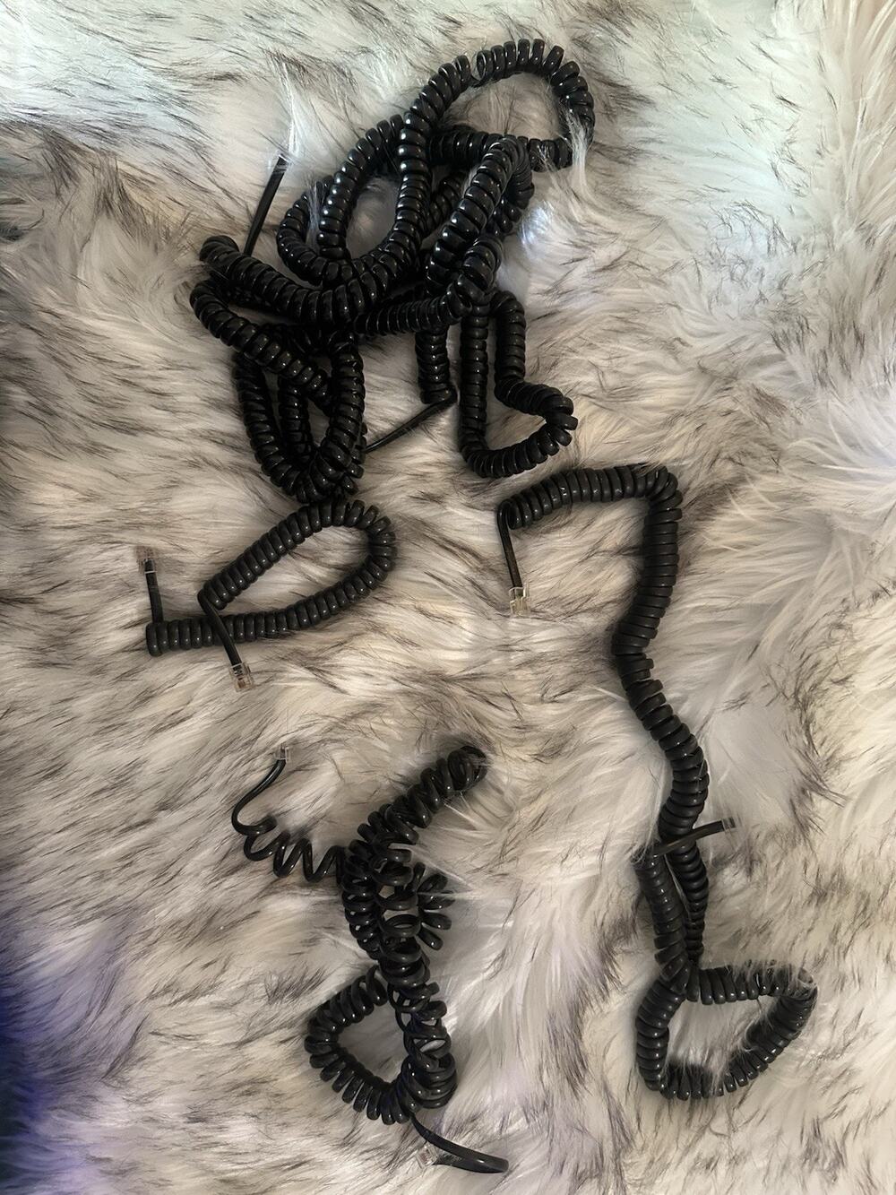Black Coiled Telephone Handset Cord 4P4C to 4P4C 5-14 ft Lot